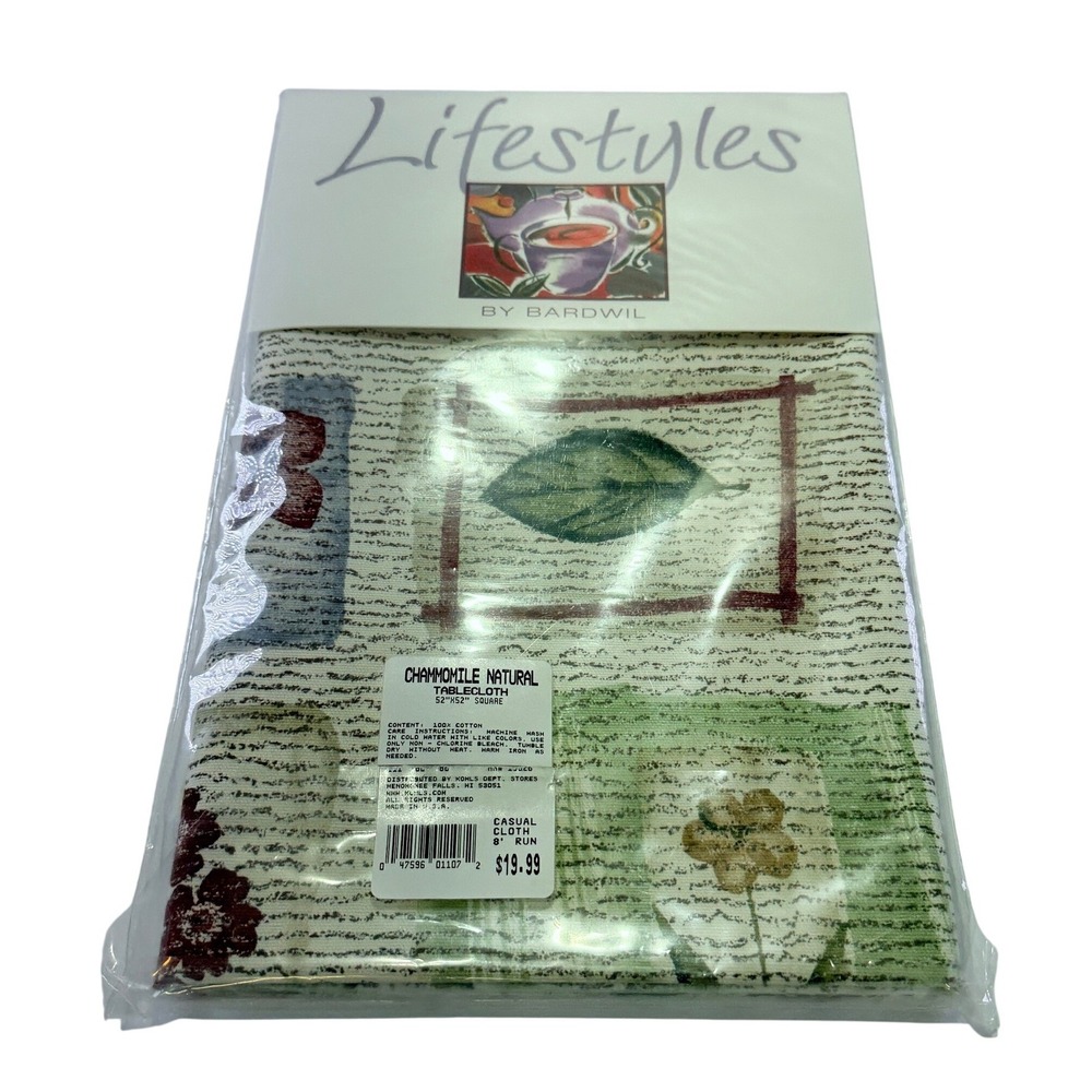 Bardwil Lifestyles Chamomile Natural Tablecloth 52x52 Square Cotton Floral 316B5